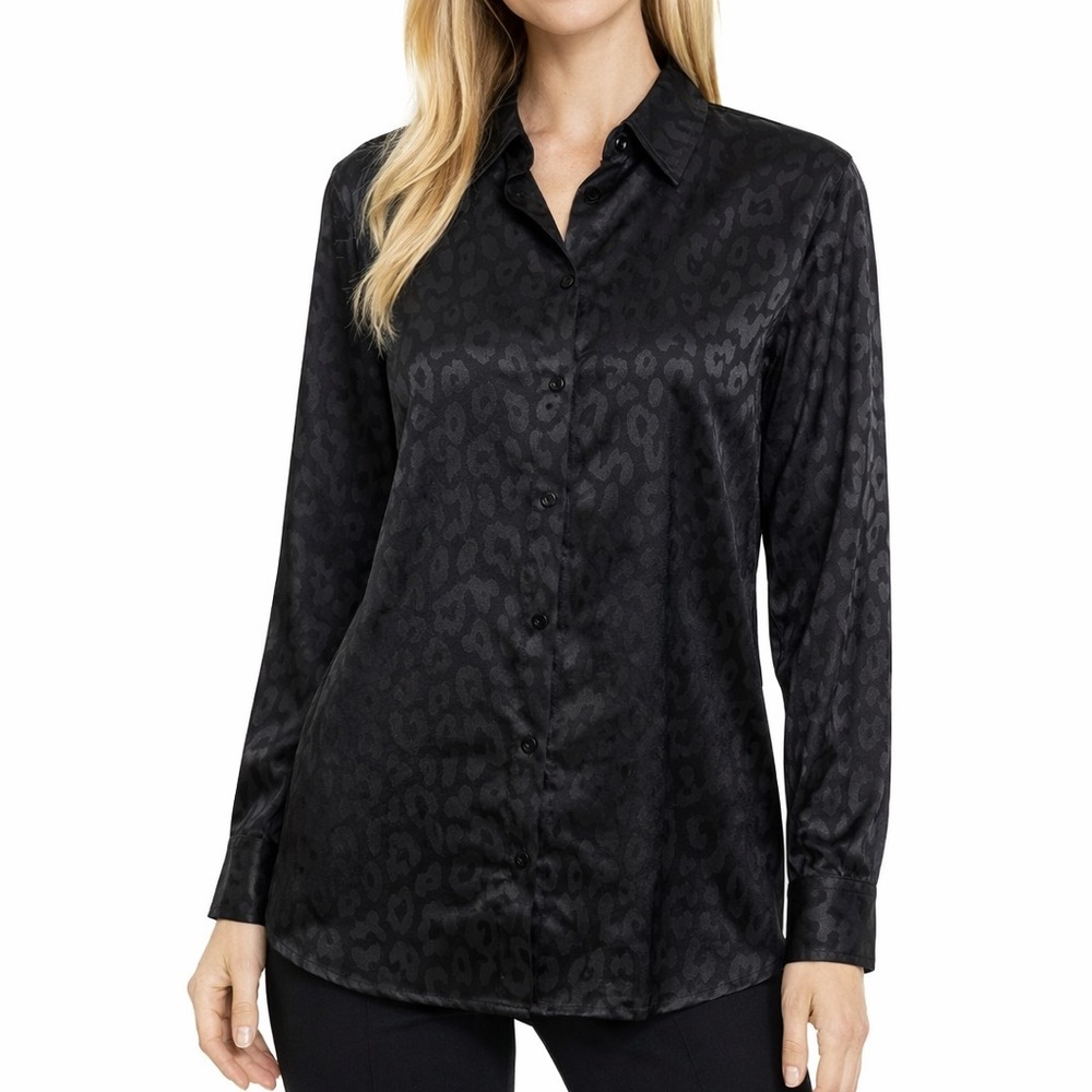 Umgee Size Small Black Leopard Print Womens Button Up Shirt